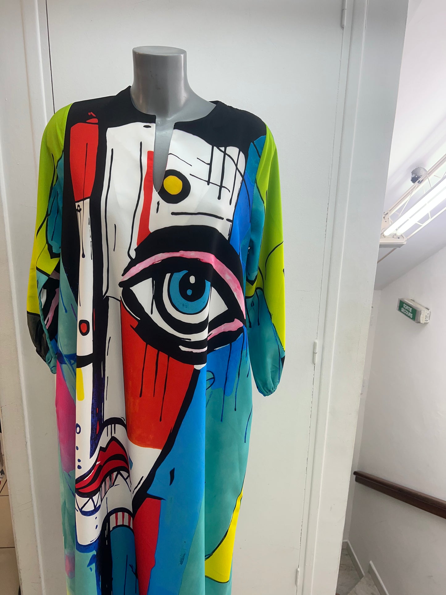 Robe Picasso imprimé bleu et blanc